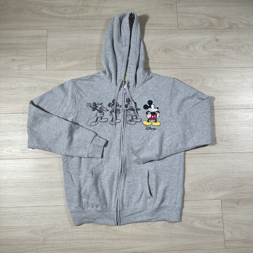 Disney Mickey Mouse Full Zip Fleece Hoodie Mens Large Gray Retro Graphic Print